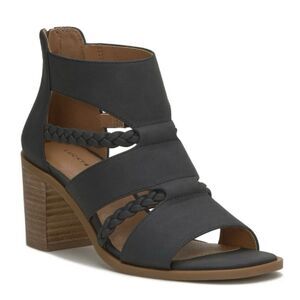 Lucky Brand Tulina Caged Black Strappy 2 3/4" Block Heeled Sandals Size 7.5 NWT